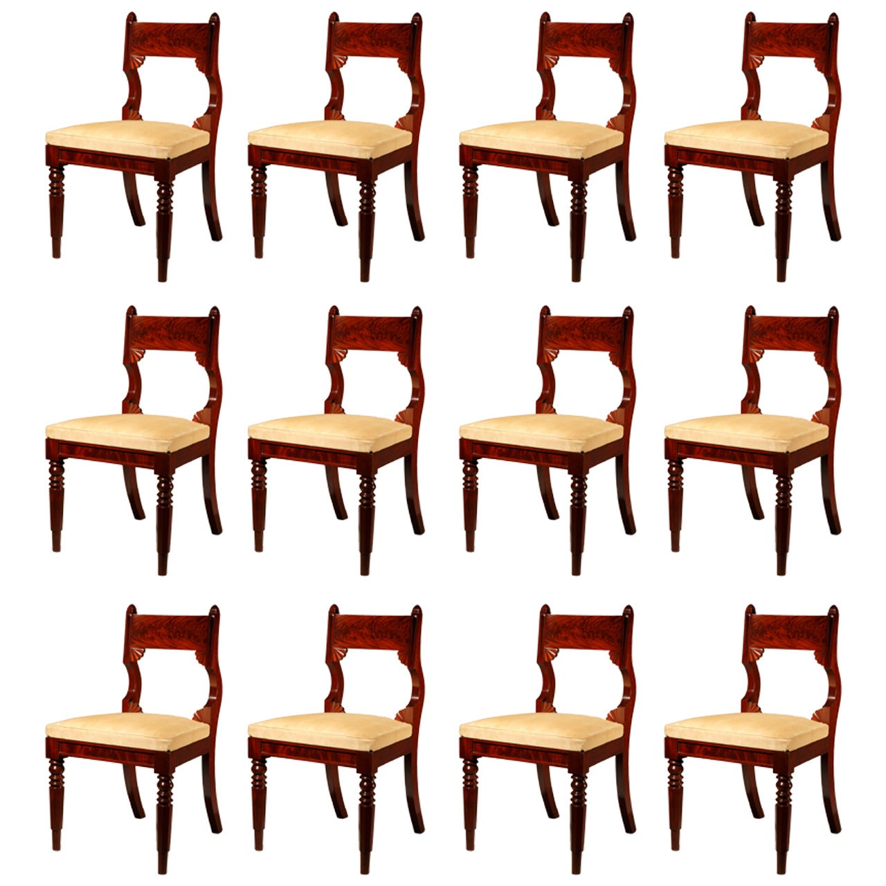 Set of 12 Mahogany Classical Dining Chairs, circa 1830 For Sale