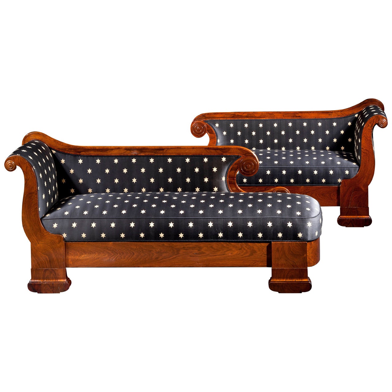 Pair of Restoration Rosewood Grecian Recamier Couches, circa 1835-1840 For Sale