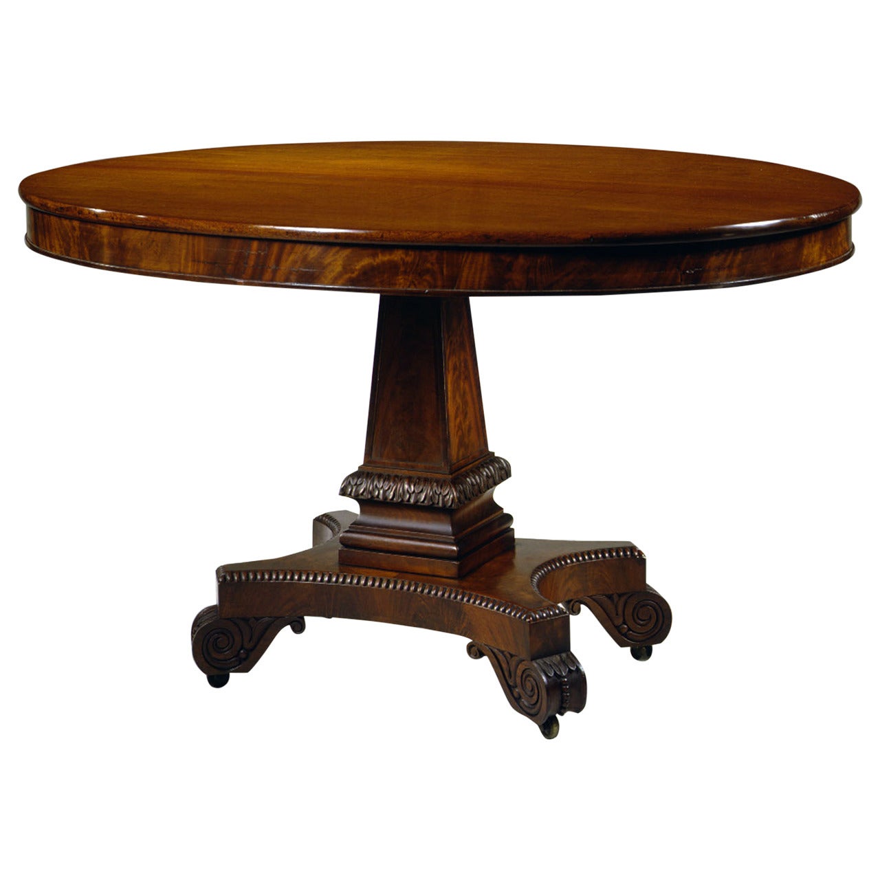 Oval Carved Mahogany Neoclassical Library Table, circa 1820 For Sale