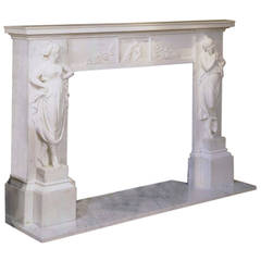 Classical Figural White Marble Mantel Surround, circa 1820