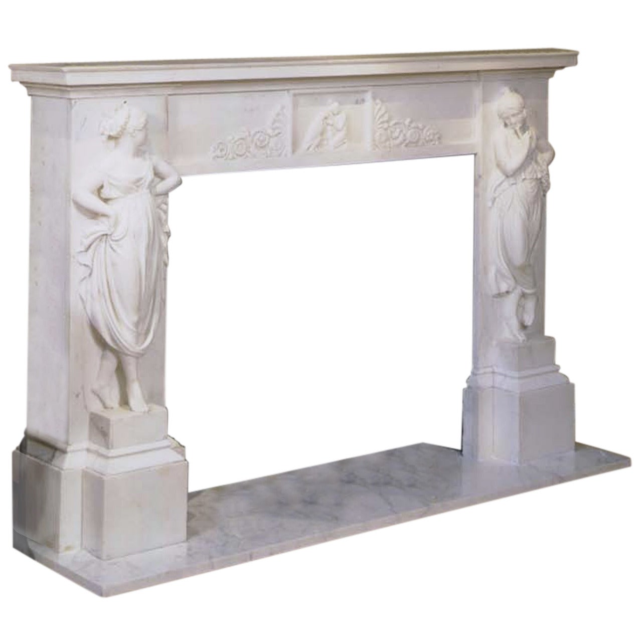 Classical Figural White Marble Mantel Surround, circa 1820 For Sale