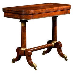 Brass-Mounted Walnut and Ebony Inlaid Parcel-Gilt Mahogany Games Table by Phyfe