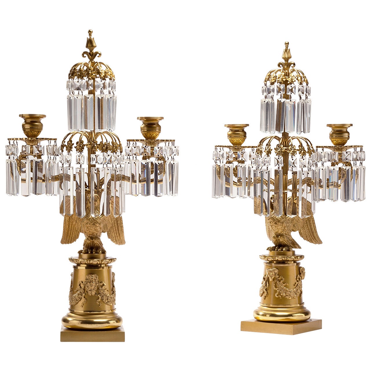 Pair of Regency Lacquered Brass Eagle Base Candelabra, circa 1820 For Sale