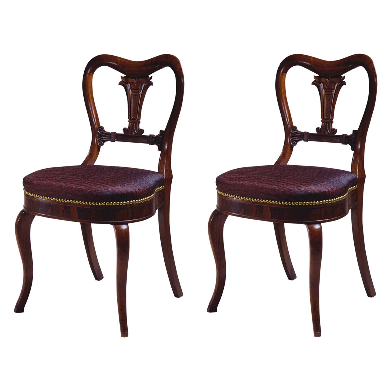 Pair of Restauration Lotus Carved Rosewood Side Chairs by Duncan Phyfe For Sale