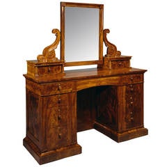 Carved Mahogany Dressing Bureau with Attached Mirror, circa 1830