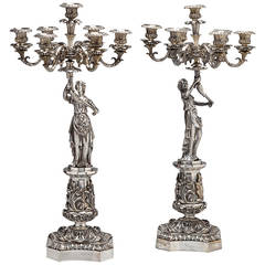 Pair of Classical Silvered Bronze Seven-Light Figural Candelabras, circa 1840 5