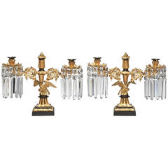Pair of Regency Eagle Base Lacquered Brass Candelabra, circa 1820