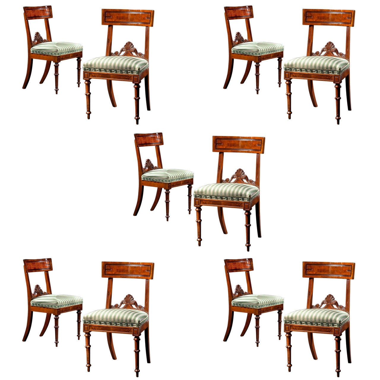 Set of Ten Assembled Carved Mahogany Dining Chairs, circa 1835 For Sale
