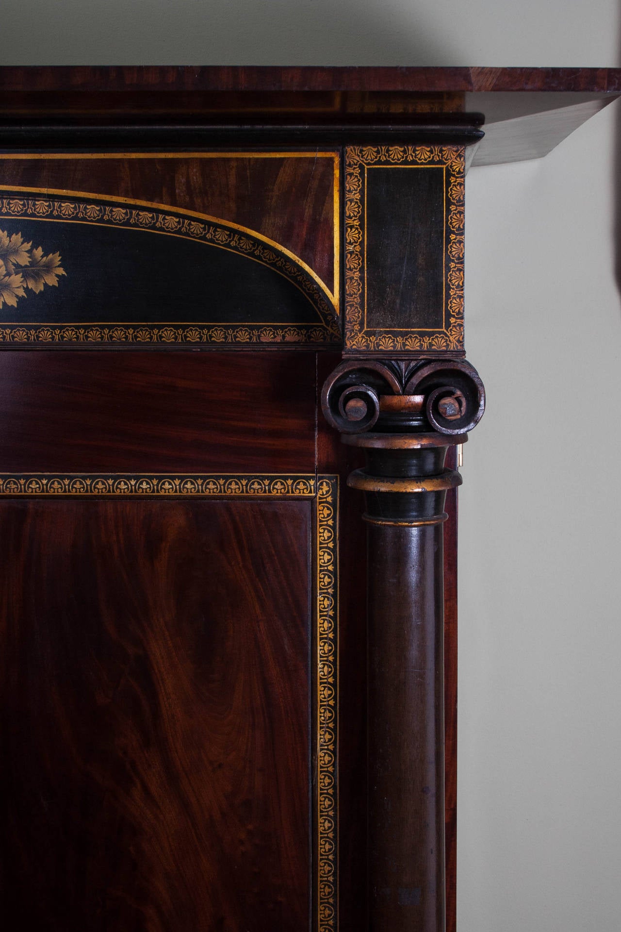 Gilt-Stenciled Carved Mahogany Armoire