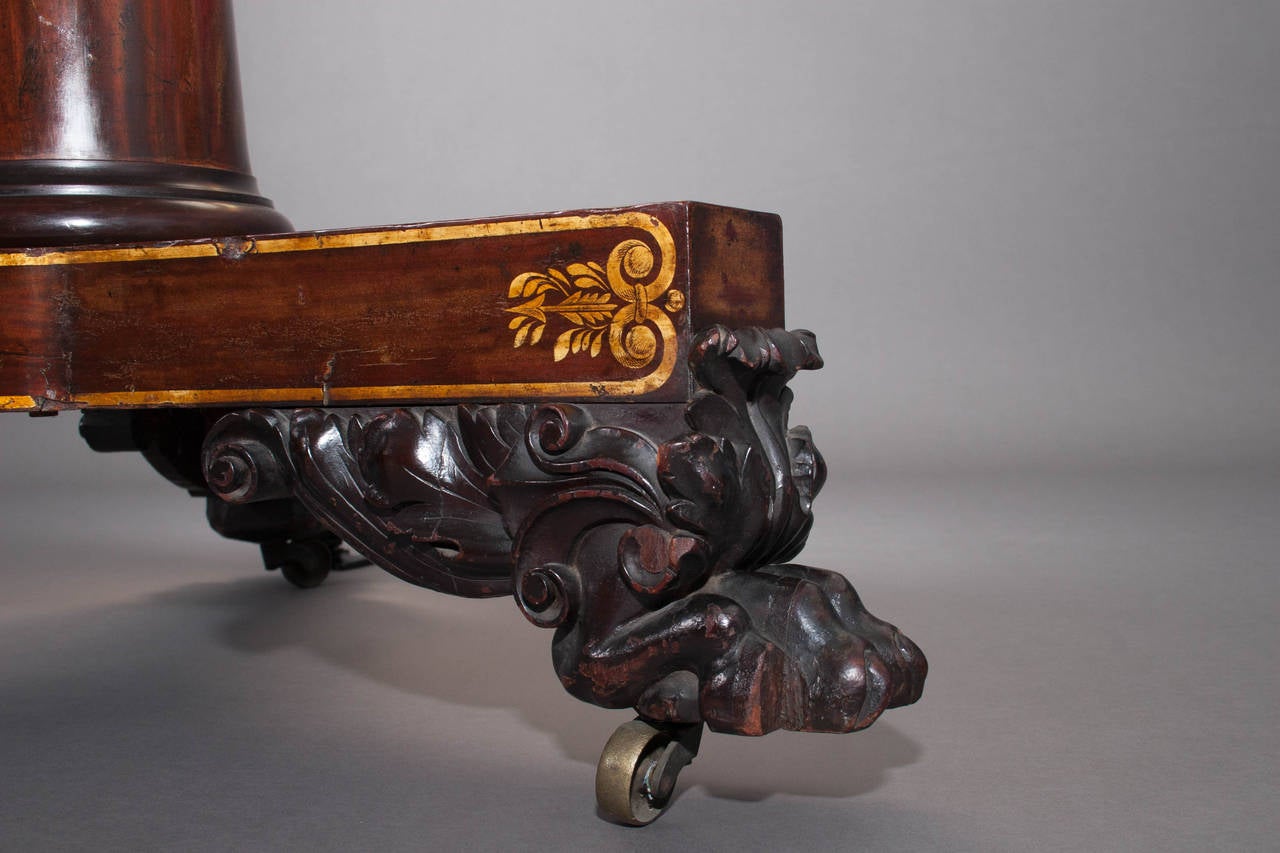 American Classical Classical Carved and Gilt Stencilled Mahogany Center Table For Sale