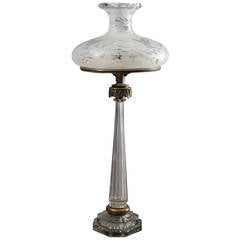 Rare Crystal and Bronze Isis Sinumbra Argand Lamp