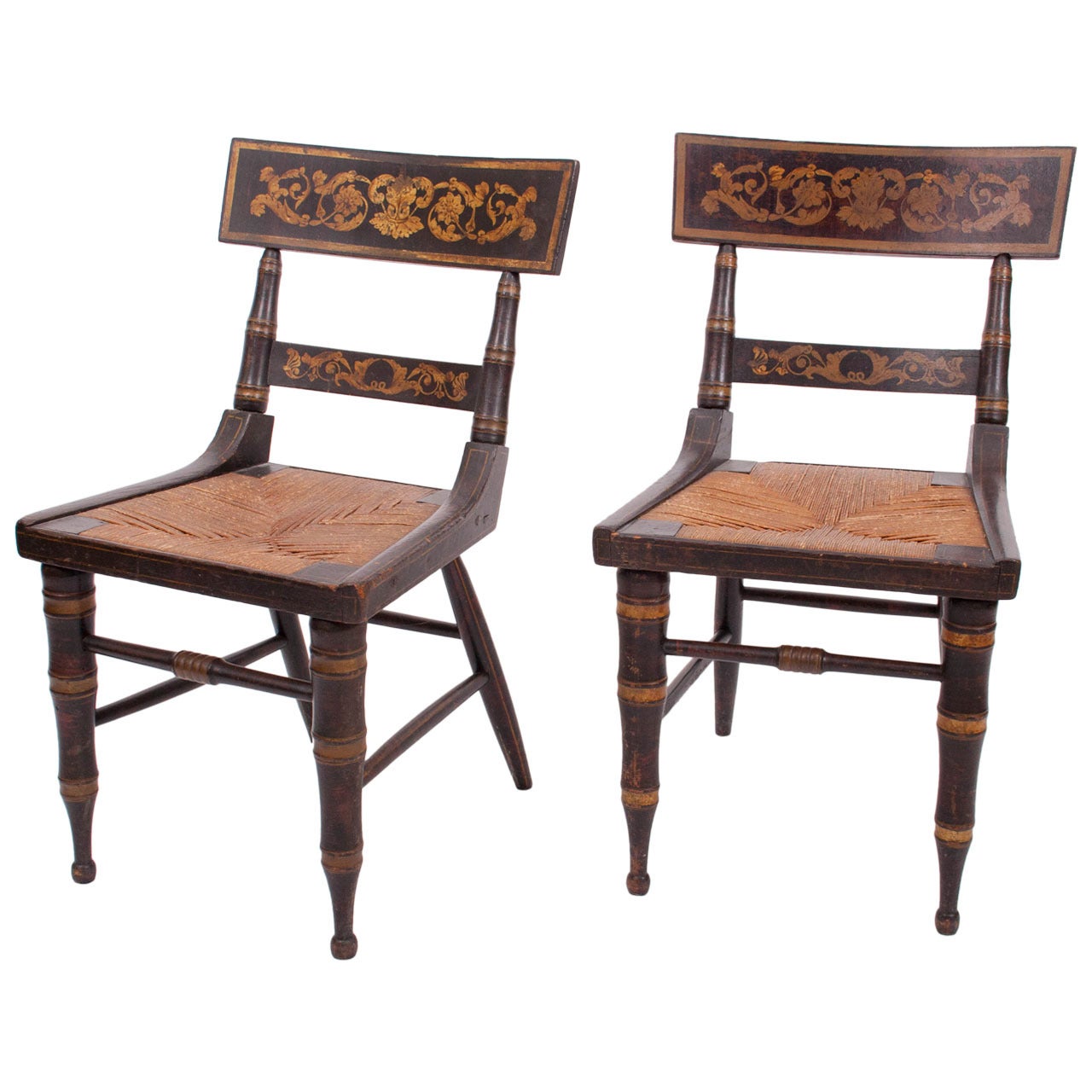 Pair of Faux-Grained and Gilt-Stencilled Klismos Chairs