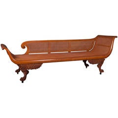 Antique Classical Caned Figured Maple Grecian Couch