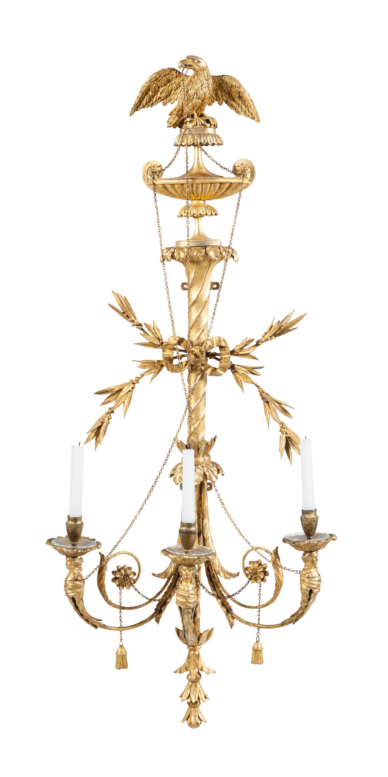 Set of Four Giltwood Three-Light Wall Appliques with Eagles