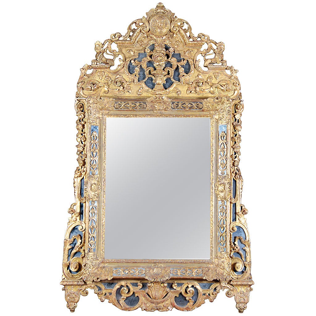 18th Century Large Louis XIV Giltwood Mirror For Sale