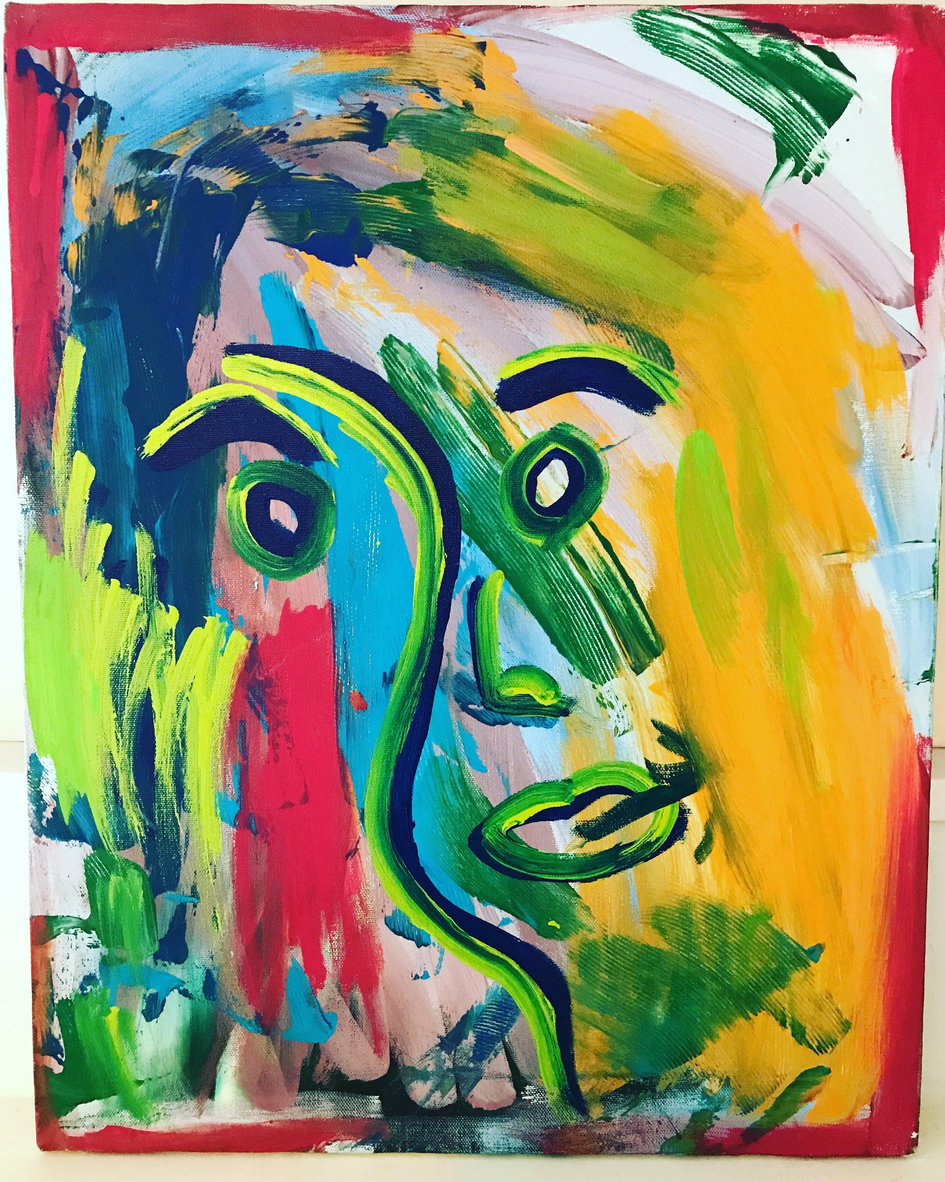 Alisa Rawls Abstract Painting - La Cara. Original. Face, Acrylic Oil Pastel on Canvas, Vibrant, Abstract, Signed.