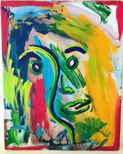 La Cara. Original. Face, Acrylic Oil Pastel on Canvas,Vibrant, Abstract, Signed.