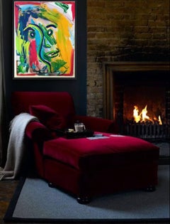 La Cara. Original. Face, Acrylic Oil Pastel on Canvas, Vibrant, Abstract, Signed.