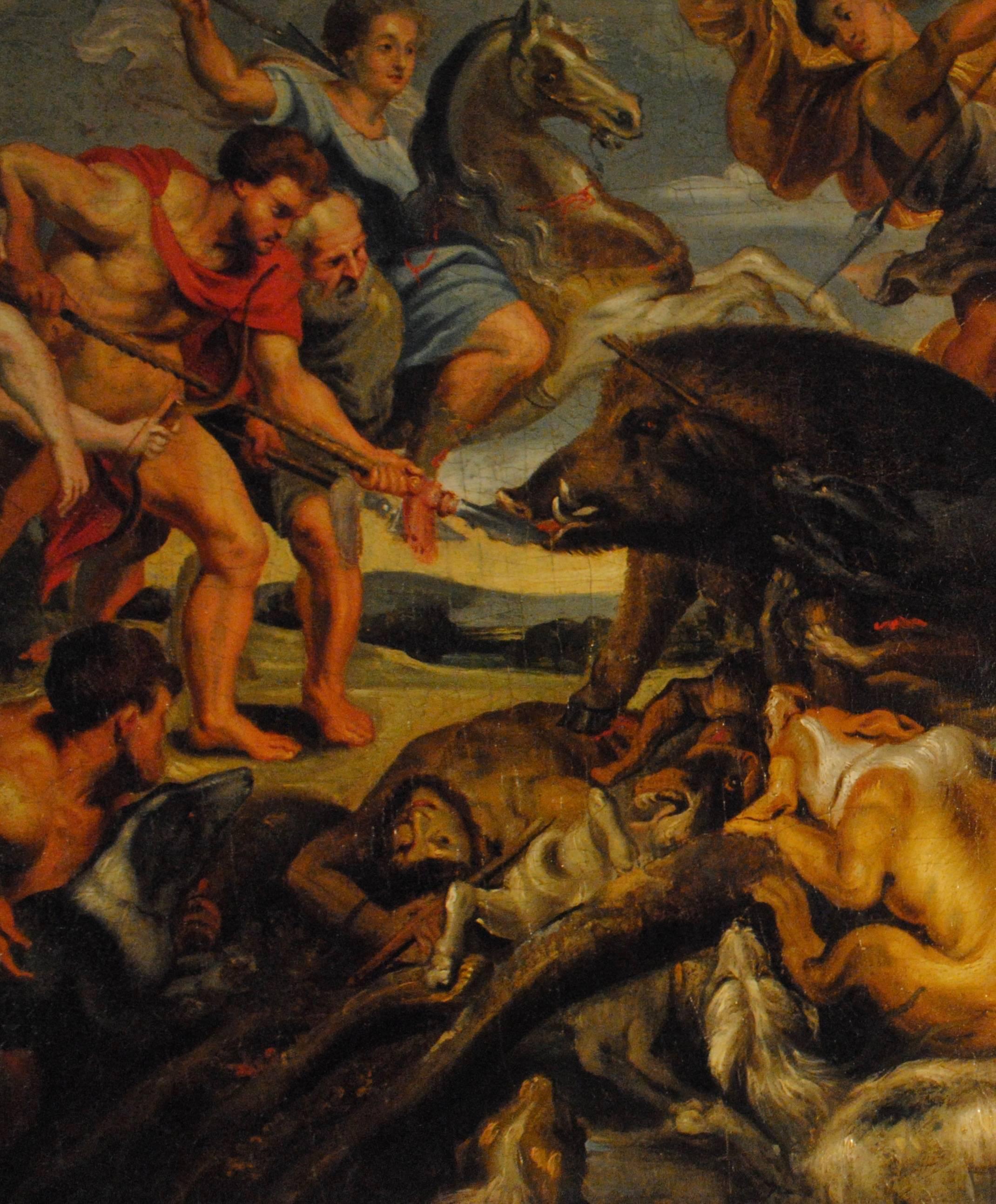 The Hunting of the Calydonian Boar - 17th Century Figurative Oil Painting For Sale 2