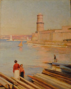 Ensoleillé matin au Phare de Marseille - 19th Century Landscape Painting 