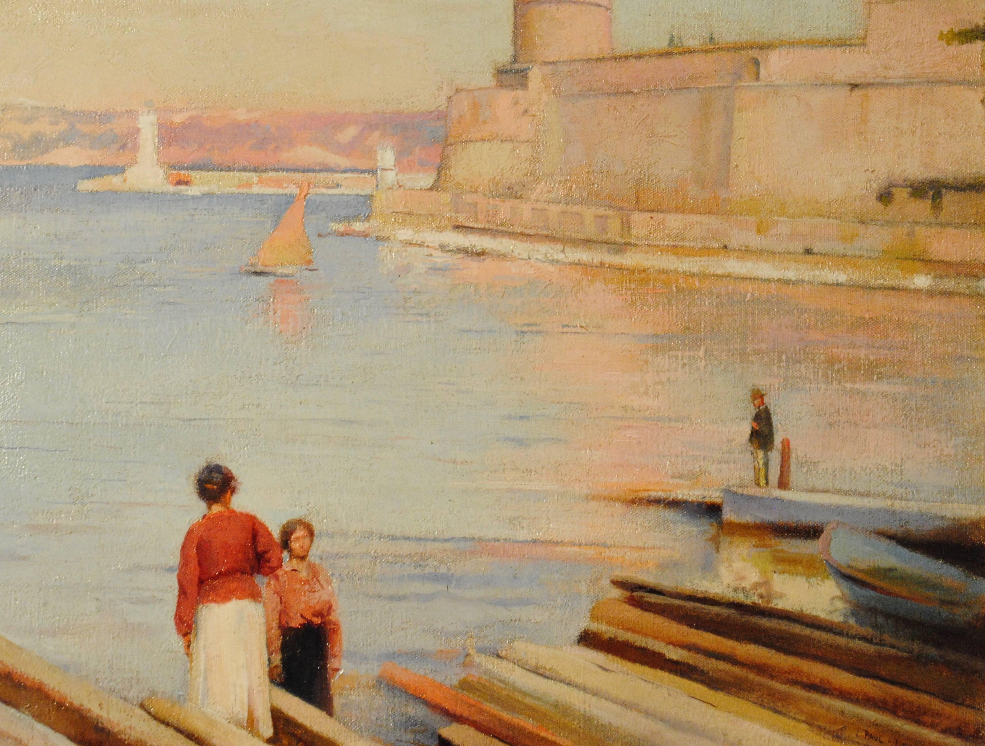 Ensoleillé matin au Phare de Marseille - 19th Century Landscape Painting  For Sale 2