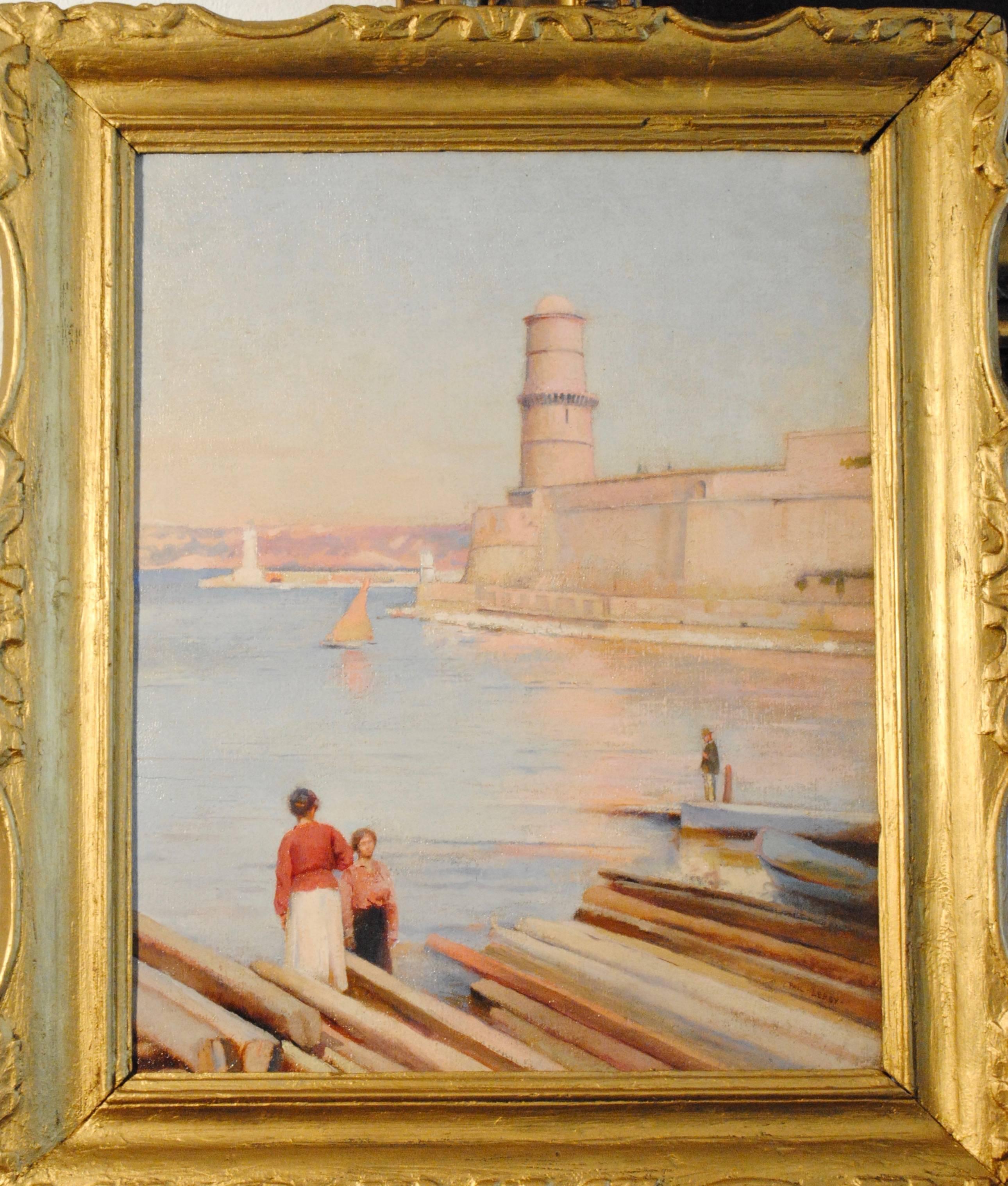 Ensoleillé matin au Phare de Marseille - 19th Century Landscape Painting  For Sale 5