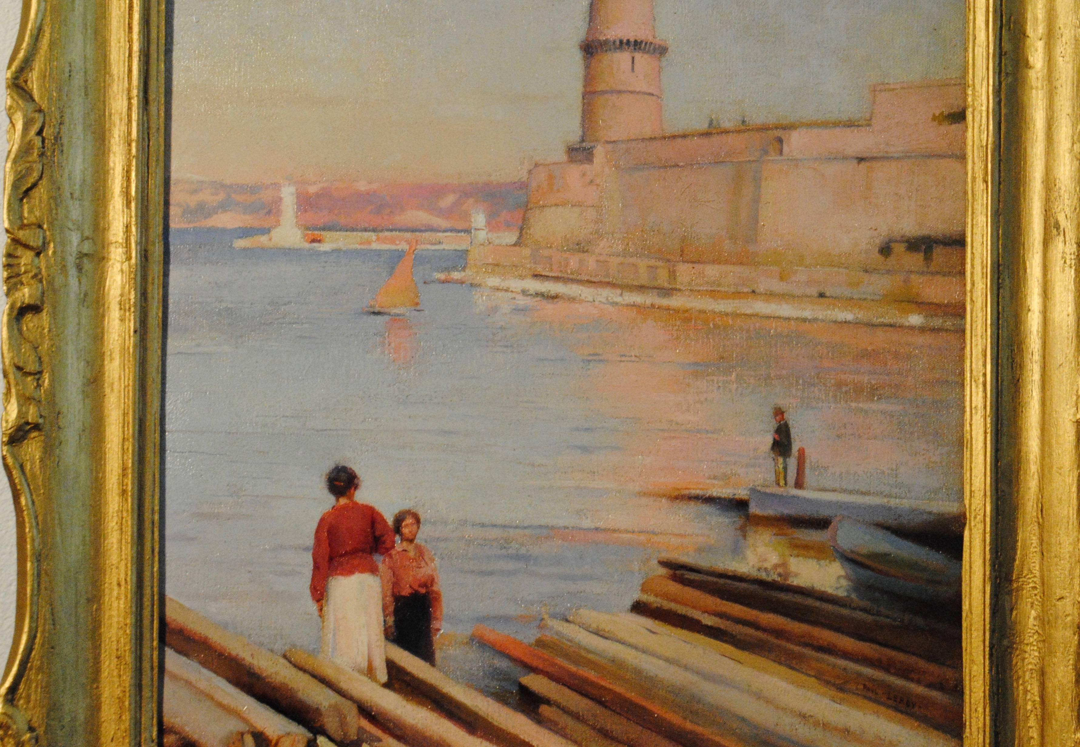 Ensoleillé matin au Phare de Marseille - 19th Century Landscape Painting  For Sale 7