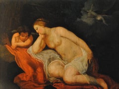 Lida et Cupidon en attente le cigne Zeus - 18th Century, Master, Nude Painting
