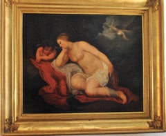 Lida et Cupidon en attente le cigne Zeus - 18th Century, Master, Nude Painting