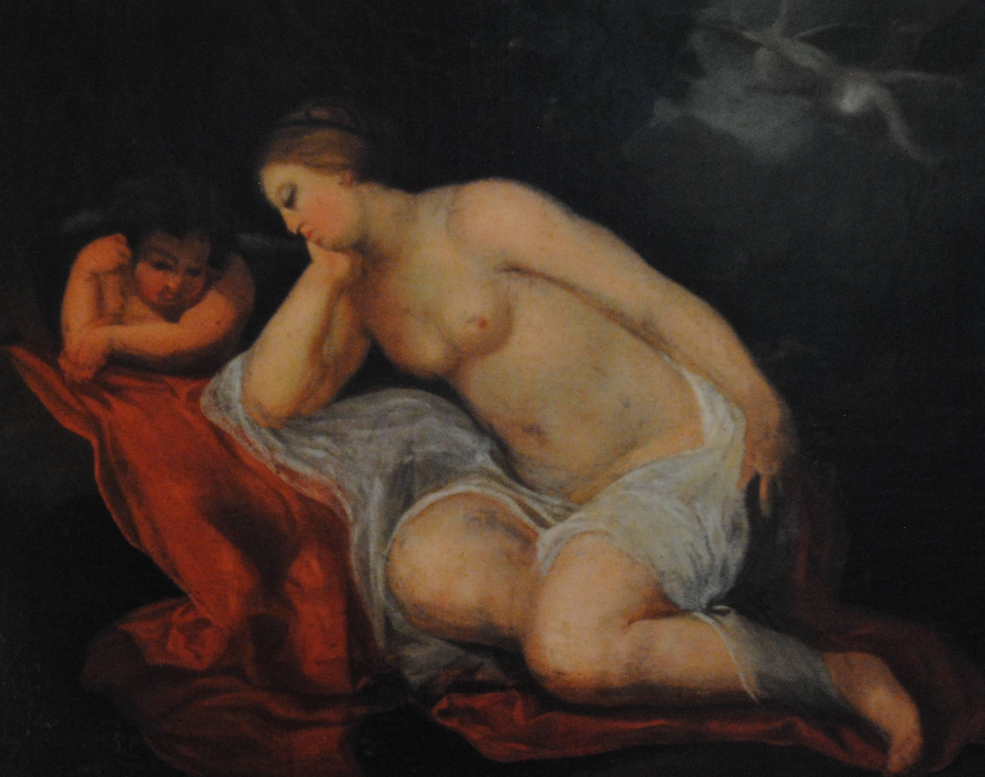 Lida et Cupidon en attente le cigne Zeus - 18th Century, Master, Nude Painting For Sale 3