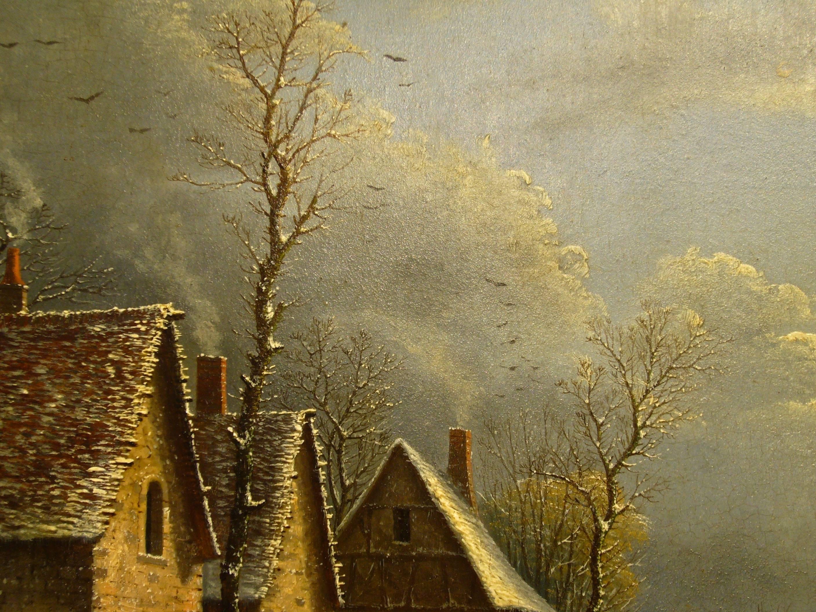 Village Landscape in Winter - 19th Century, Old Master, Oil,  Landscape Painting For Sale 3