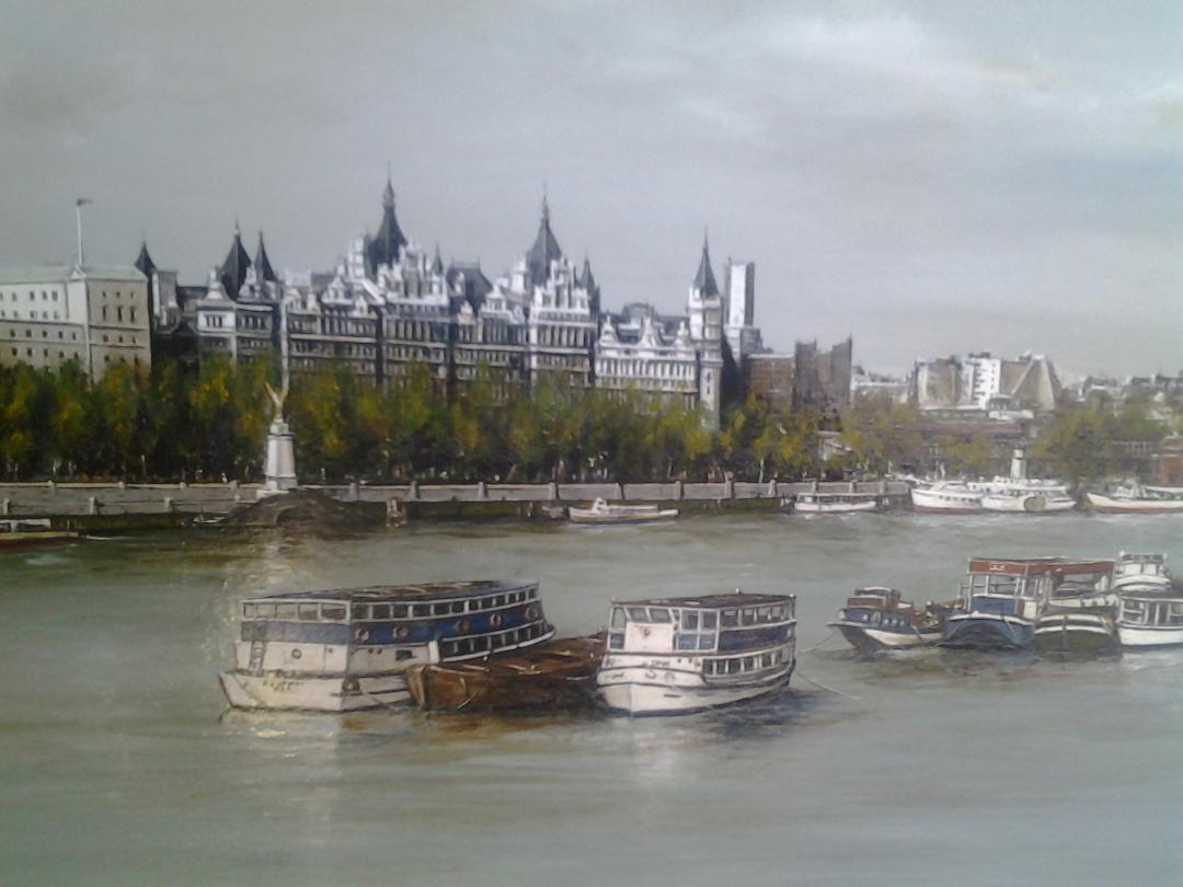 HOUSES OF PARLIAMENT VIEWED FROM SOUTH BANK  LONDON - LANDSCAPE PAINTING For Sale 1