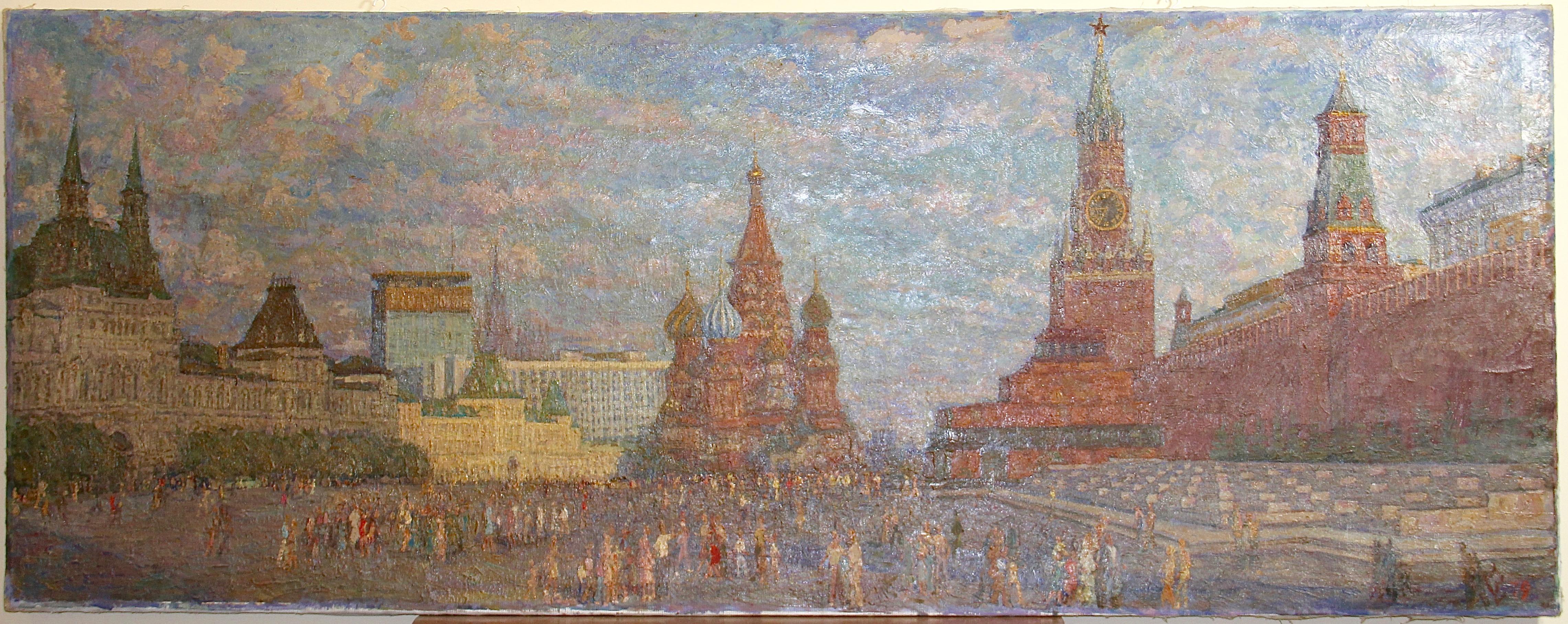 On the Red Square, Kremlin, Moscou - Peinture réaliste, paysage, 20e siècle - Painting de Solovykh Gennady Ivanovich