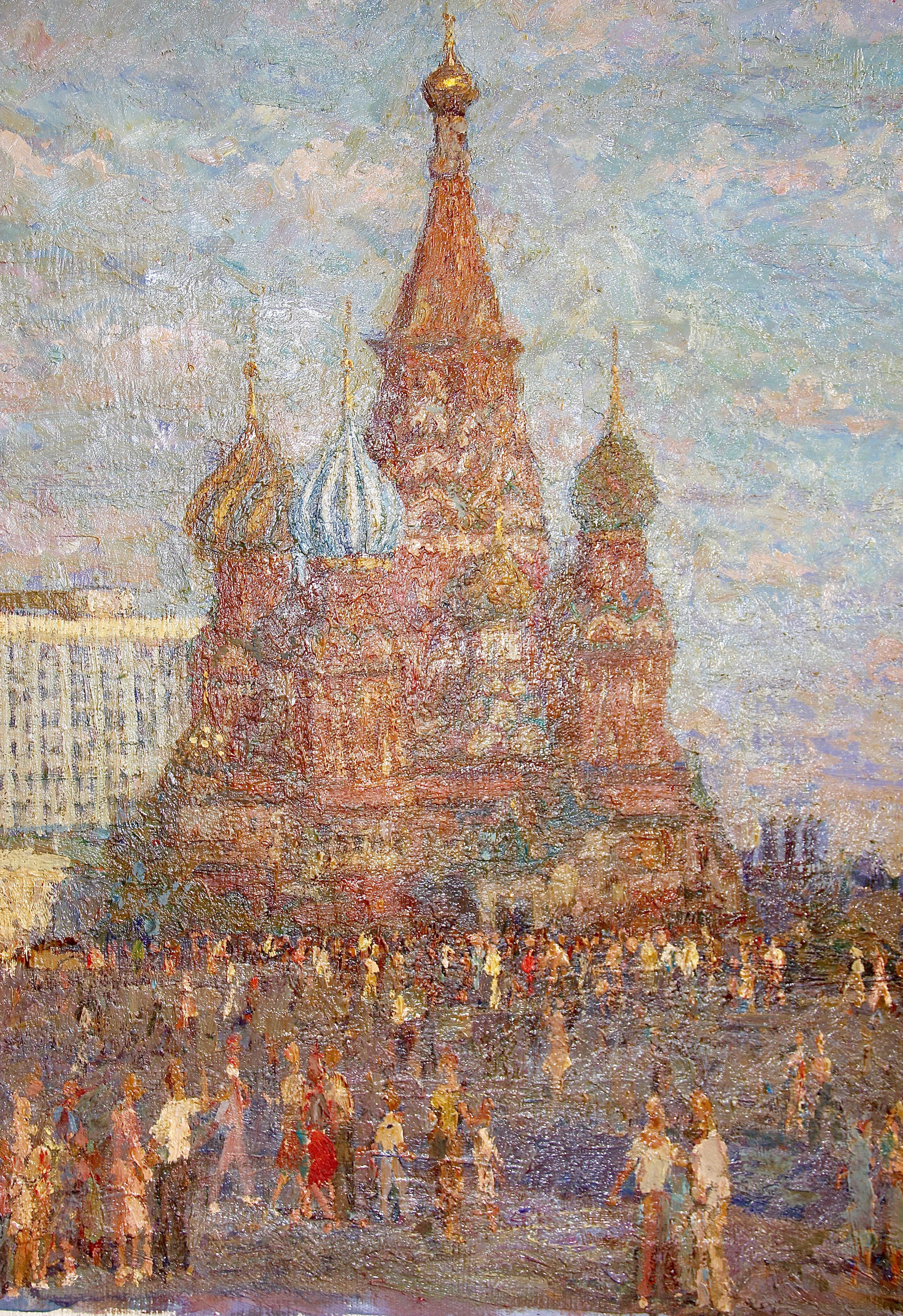 On the Red Square, Kremlin, Moskau – Realismus, Landschaftsgemälde, 20. Jahrhundert (Braun), Landscape Painting, von Solovykh Gennady Ivanovich