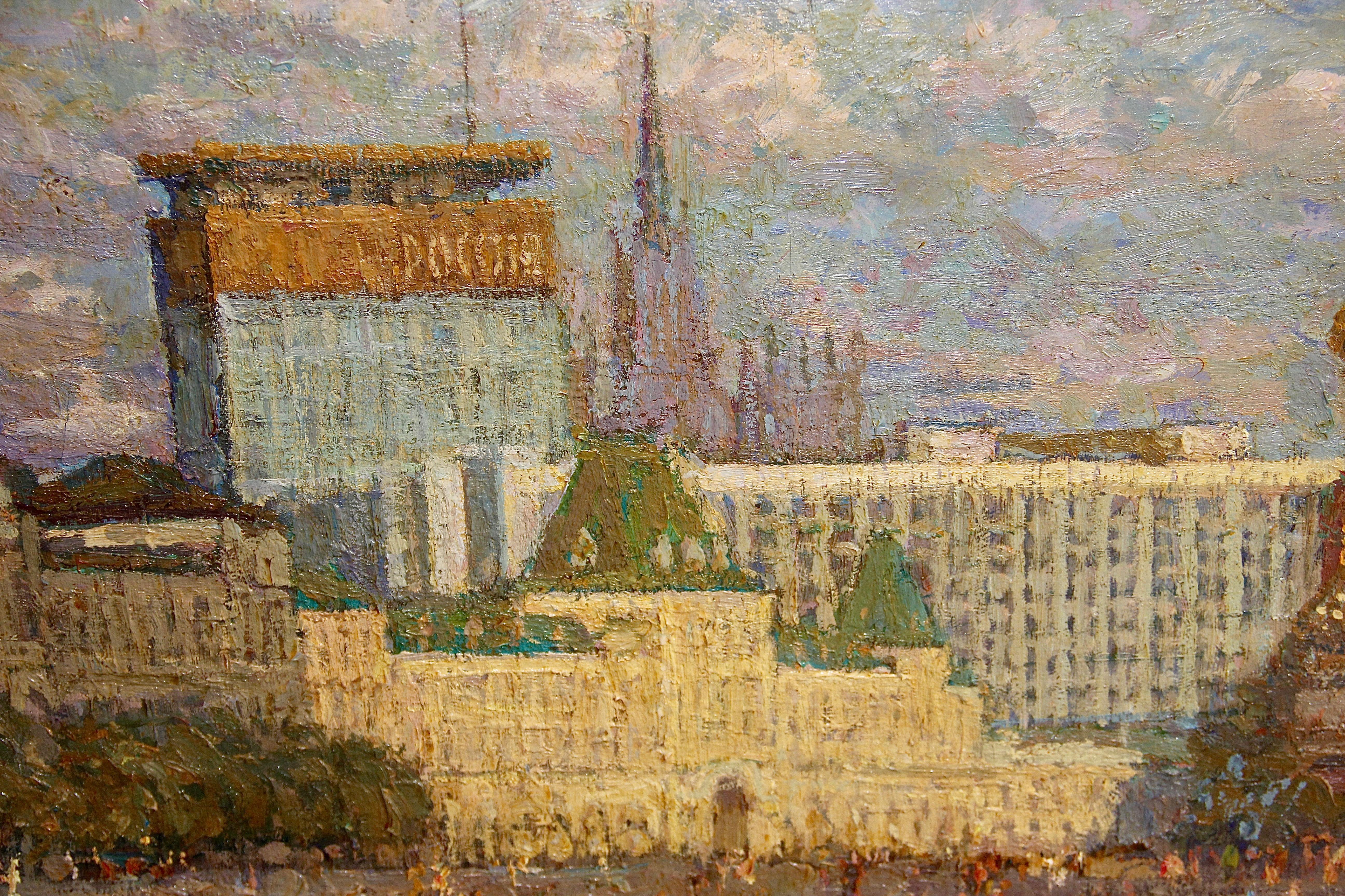 On the Red Square, Kremlin, Moscou - Peinture réaliste, paysage, 20e siècle en vente 2