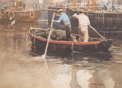 Punting into Harbour - Early 20th Century, Watercolour, Figurative Painting