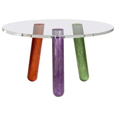 Tutti Frutti Round Table. Sanded oak. Coloured aluminium leaves. .Mattia BOnetti