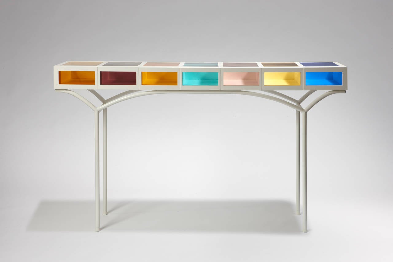 Rainbow Console. Lacquered wood. Blown glass Elisabeth Garouste & Mattia Bonetti In Excellent Condition In Paris, FR