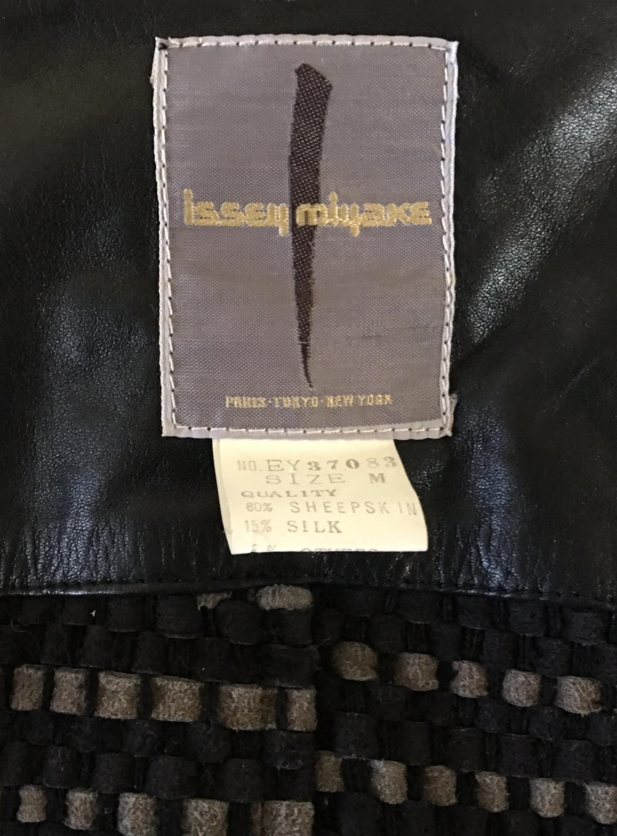 Couture 1980s Issey Miyake Woven Fringed Sheepskin Leather Silk Fur Coat 1