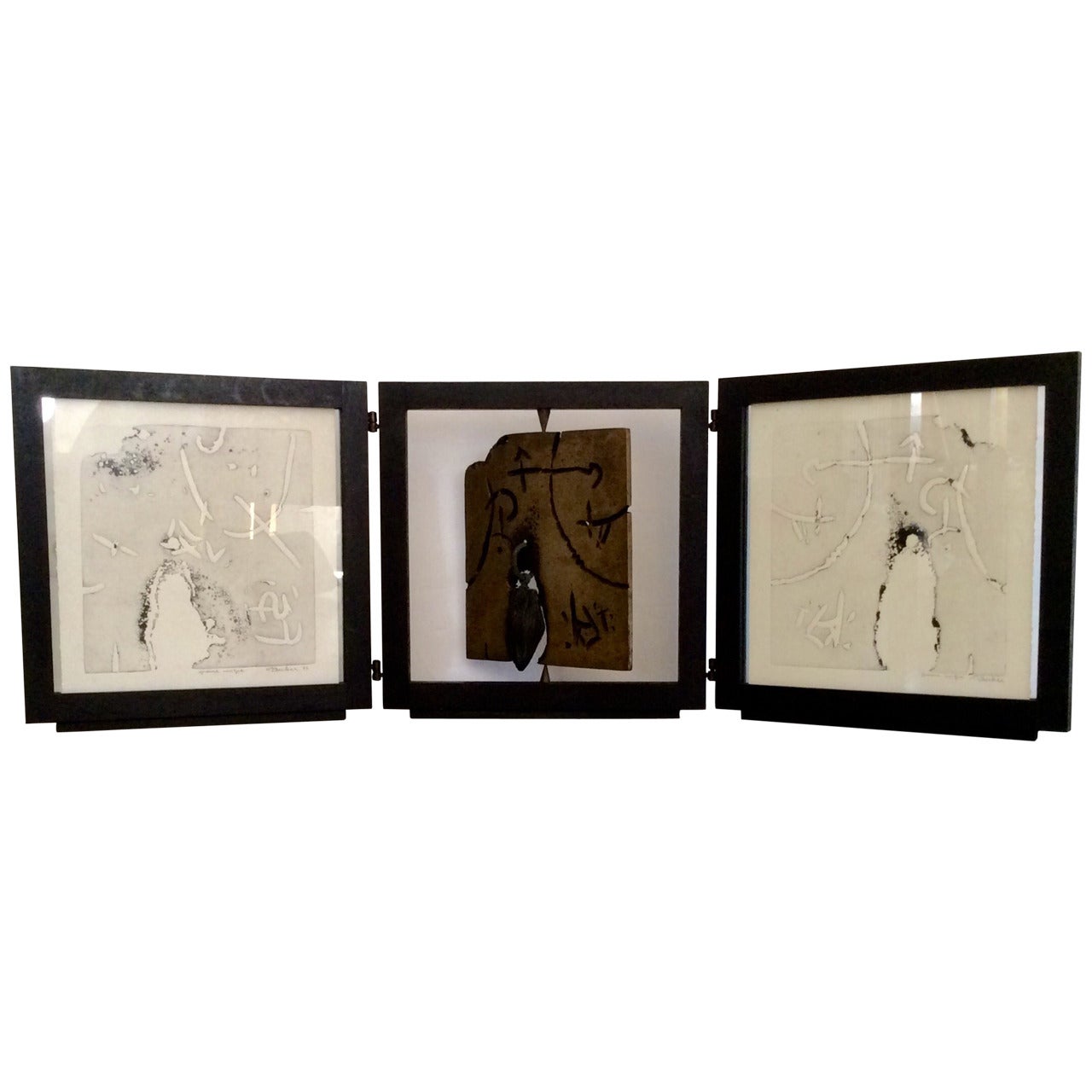 André Bucher Single Work, Triptyque Wooden Frame, Bronze and Lava For Sale