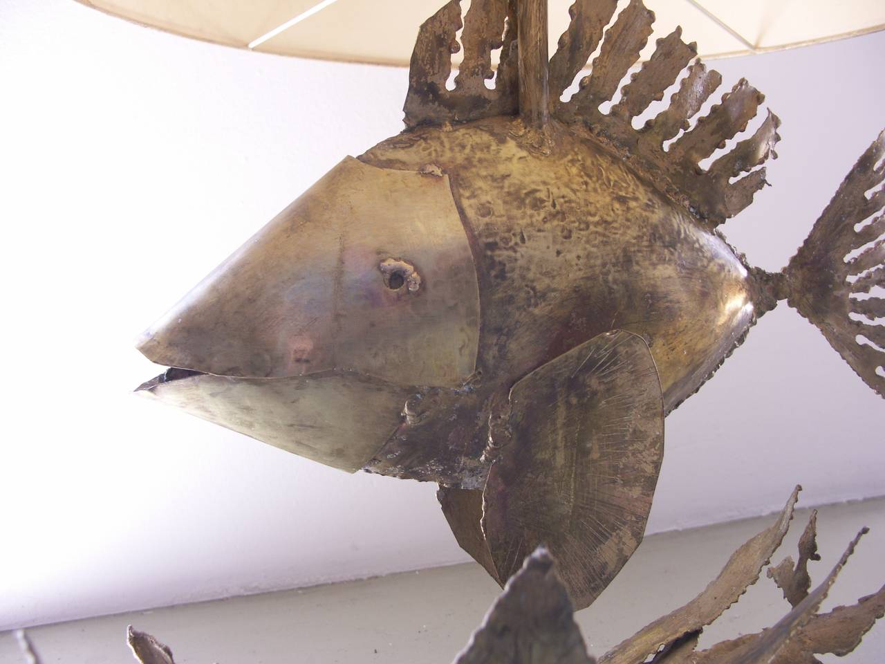 Metalwork Lampe Sculpture Fish, 1970s For Sale
