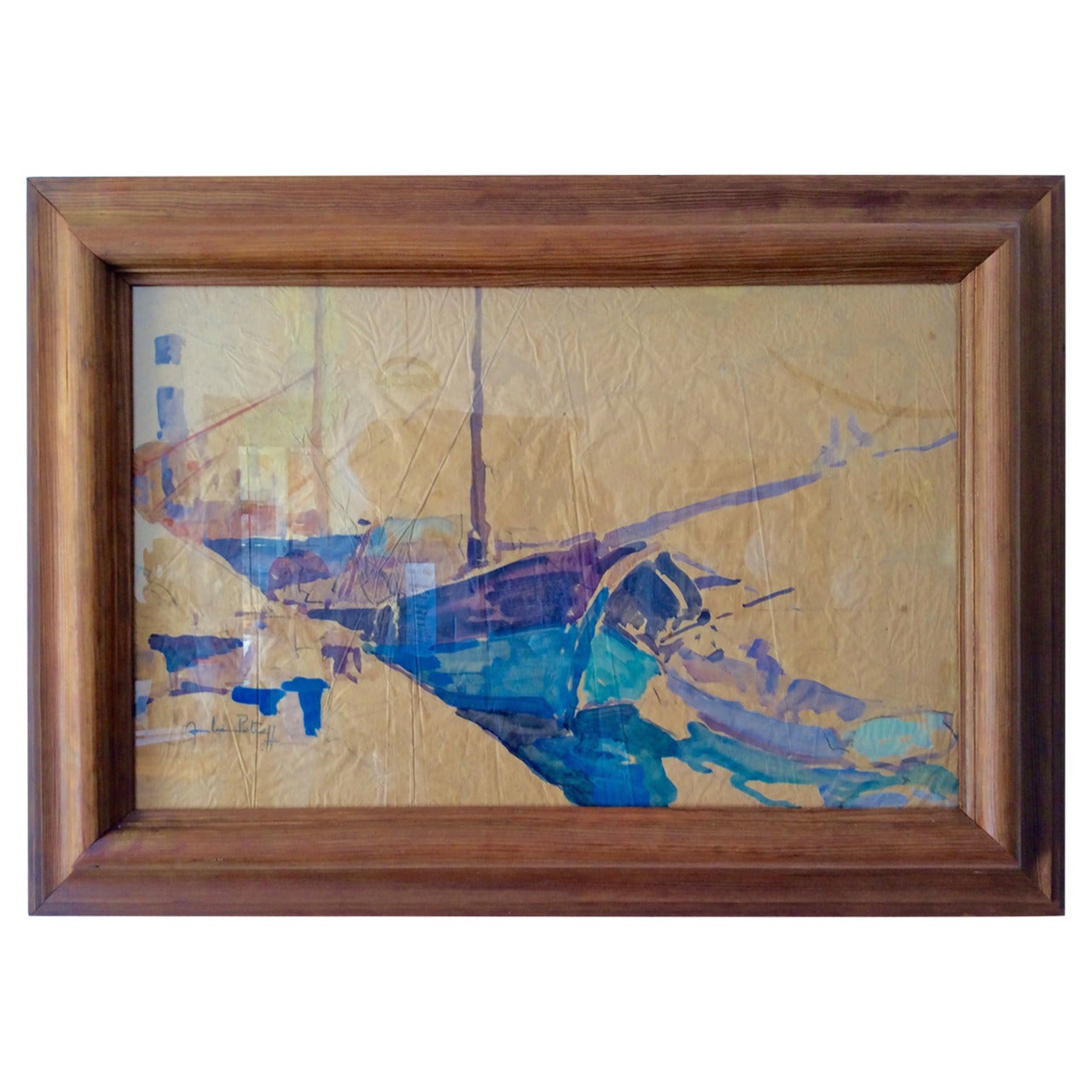 Boat in a Nice Port by André Petroff For Sale