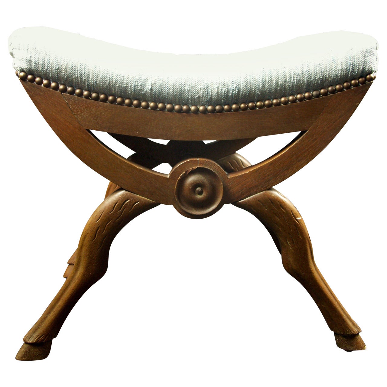 Wood and Fabric-Top Stool in the Style of the Workshop Jansen For Sale