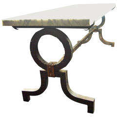 Jacques Adnet Attributed Coffee Table in Wrought Iron and Marble