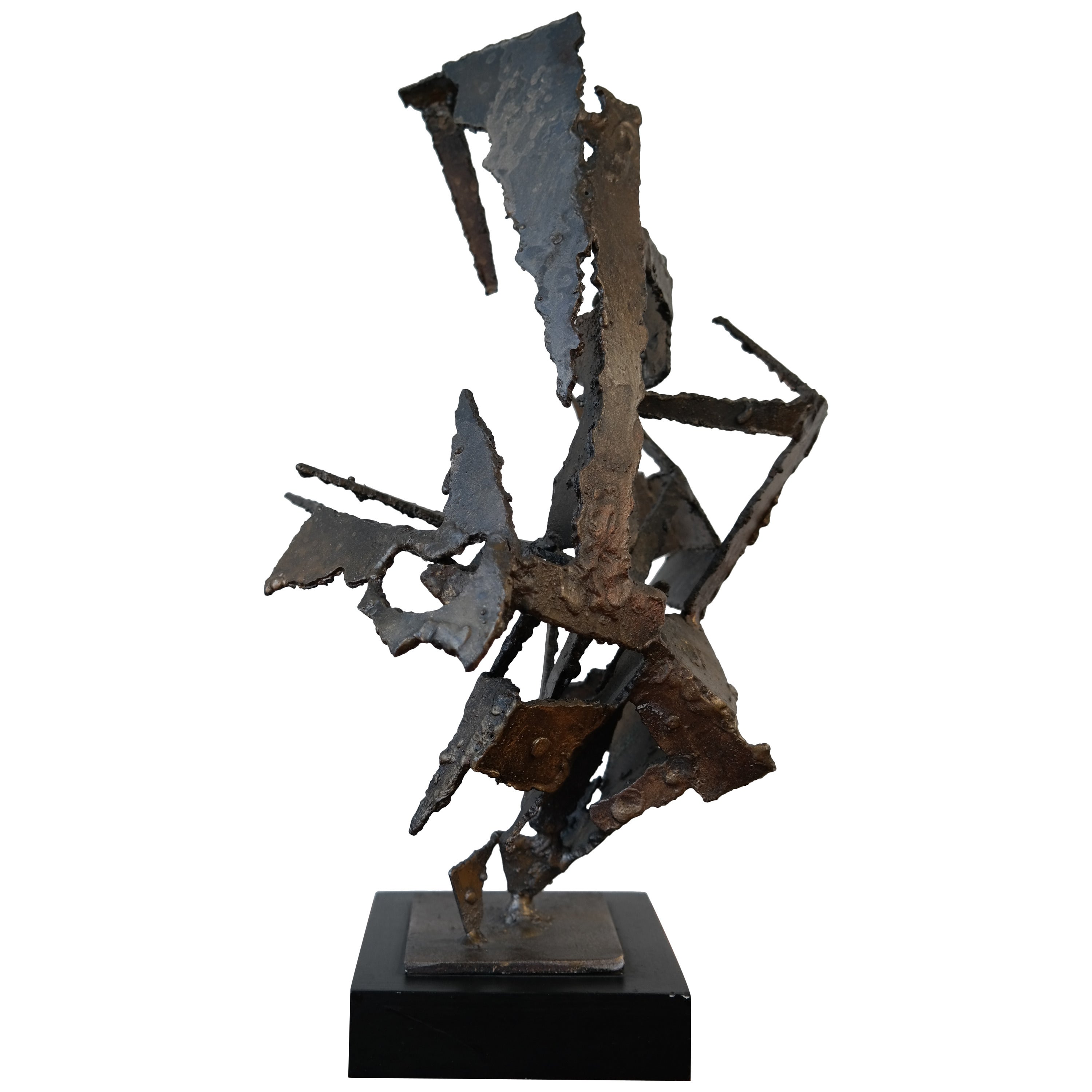Brutalist Torch Cut Steel Sculpture For Sale