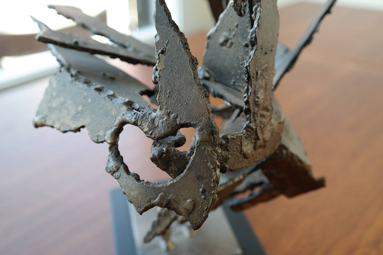 Ebonized Brutalist Torch Cut Steel Sculpture For Sale