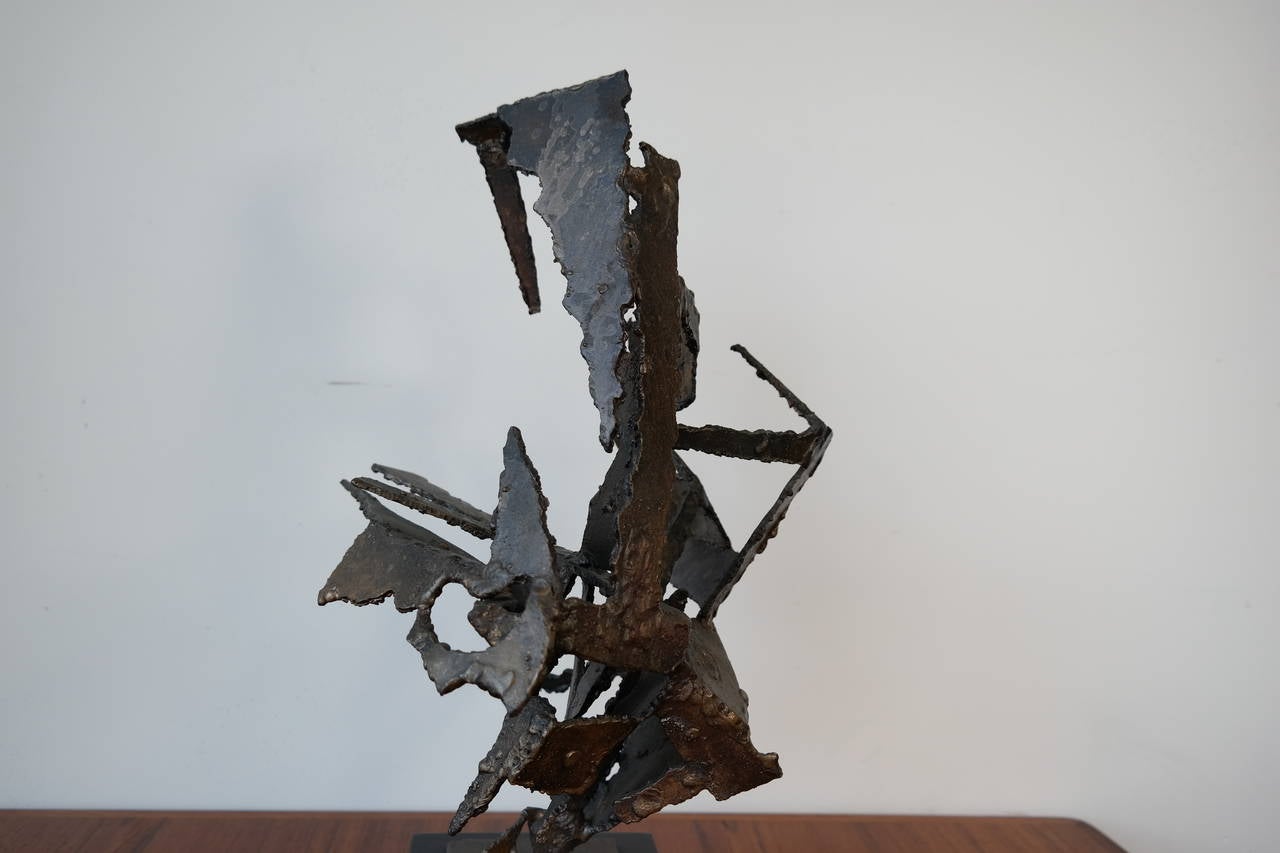 Brutalist Torch Cut Steel Sculpture For Sale 3