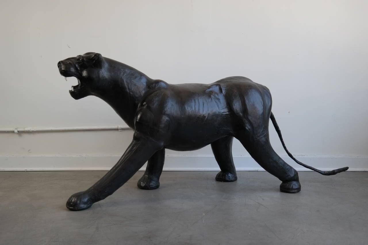 20th Century Decorative Leather Sculpture of a Panther For Sale