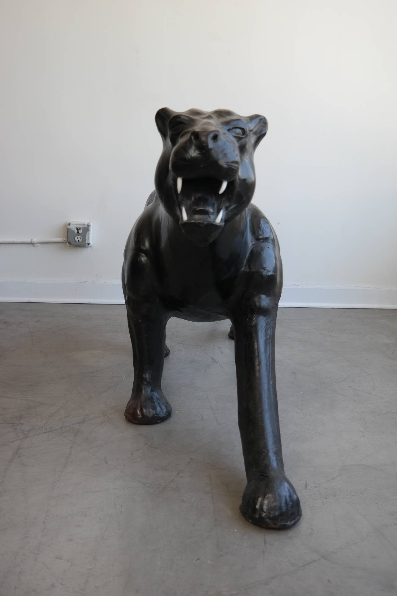 French Decorative Leather Sculpture of a Panther For Sale