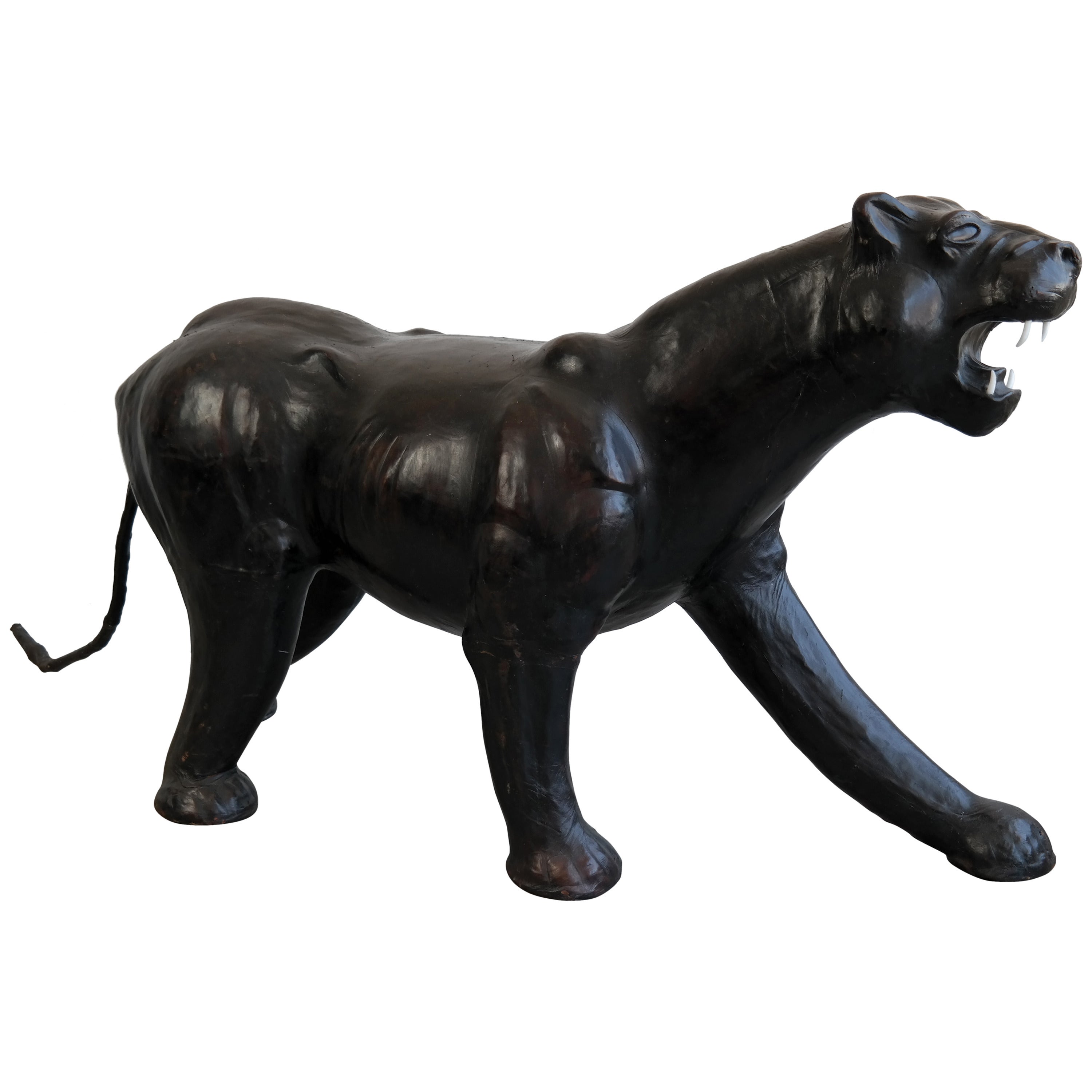 Decorative Leather Sculpture of a Panther For Sale